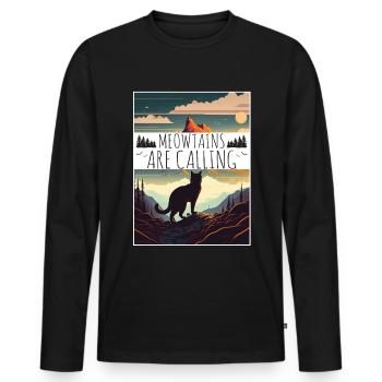 Cat Kitten Mountains Randonnée Escalade en plein air - T-shirt manches longues Premium bio Homme - noir - Devant - Nico (187cm)