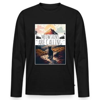 Cat Kitten Mountains Randonnée Escalade en plein air - T-shirt manches longues Premium bio Homme - noir - Devant - Nico (187cm)