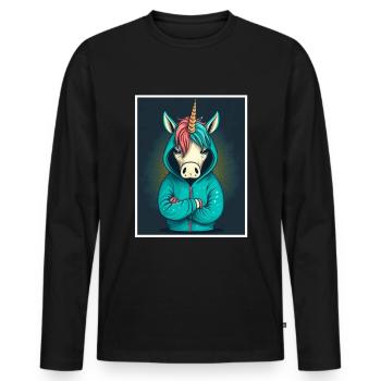 Collègue sarcasme sarcastique de vache licorne du matin - T-shirt manches longues Premium bio Homme - noir - Devant - Nico (187cm)