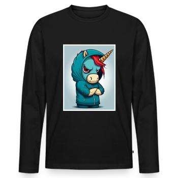 Einhorn Kuh Morgenmuffel Sarkasmus Kollege - T-shirt manches longues Premium bio Homme - noir - Devant - Nico (187cm)