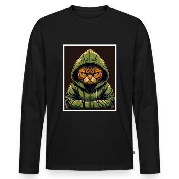 Chaton Chaton Matin Grouch Sarcasme Collègue - T-shirt manches longues Premium bio Homme - noir - Devant - Nico (187cm)