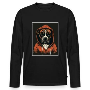 Chien Bouledogue Matin Grognement Sarcasme Collègue - T-shirt manches longues Premium bio Homme - noir - Devant - Nico (187cm)