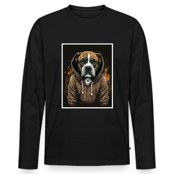 Chien Bouledogue Matin Grognement Sarcasme Collègue - T-shirt manches longues Premium bio Homme - noir - Devant - Nico (187cm)