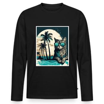 Whats up Beaches Katze Strand Sommer Urlaub Feiern - Männer Premium Bio Langarmshirt - Schwarz - Vorne - Nico (187cm)