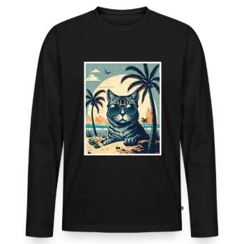 Quoi de neuf Plages Cat Beach Summer Holiday Party - T-shirt manches longues Premium bio Homme - noir - Devant - Nico (187cm)