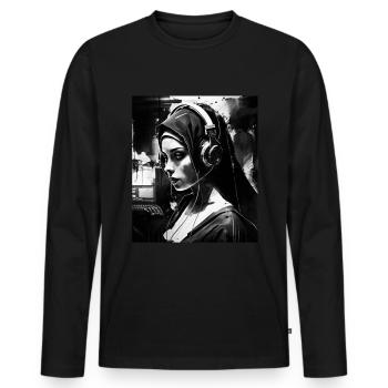 Techno Vaporwave Nonne Christlich Gott Musik - Männer Premium Bio Langarmshirt - Schwarz - Vorne - Nico (187cm)