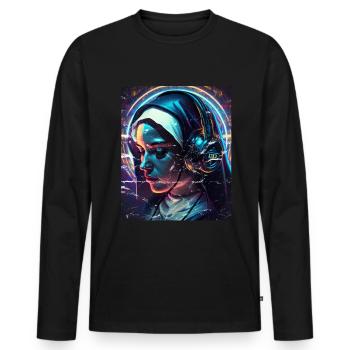 Techno Vaporwave Nonne Christlich Gott Musik - Männer Premium Bio Langarmshirt - Schwarz - Vorne - Nico (187cm)
