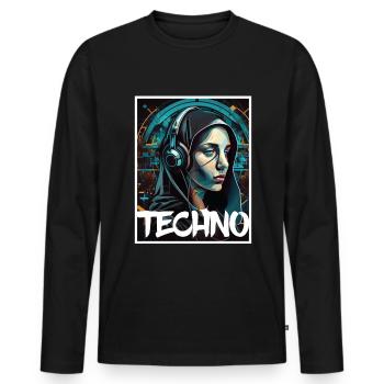 Techno Vaporwave Nonne Christlich Gott Musik - Männer Premium Bio Langarmshirt - Schwarz - Vorne - Nico (187cm)