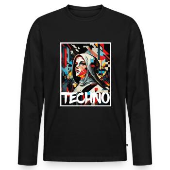 Techno Vaporwave Nun Christian God Music - T-shirt manches longues Premium bio Homme - noir - Devant - Nico (187cm)