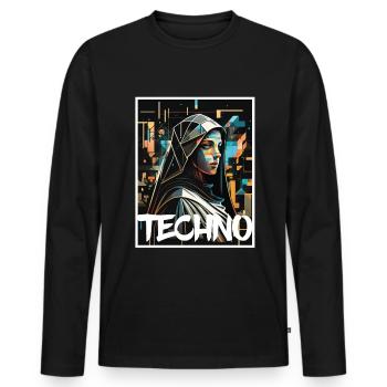 Techno Vaporwave Nonne Christlich Gott Musik - Männer Premium Bio Langarmshirt - Schwarz - Vorne - Nico (187cm)