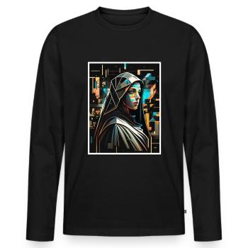 Techno Vaporwave Nonne Christlich Gott Musik - Männer Premium Bio Langarmshirt - Schwarz - Vorne - Nico (187cm)