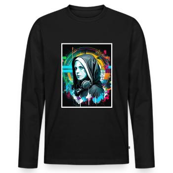 Techno Vaporwave Nonne Christlich Gott Musik - Männer Premium Bio Langarmshirt - Schwarz - Vorne - Nico (187cm)