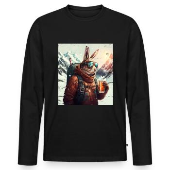 Lapin d’hiver Ski Snowboard Lapin des neiges - T-shirt manches longues Premium bio Homme - noir - Devant - Nico (187cm)
