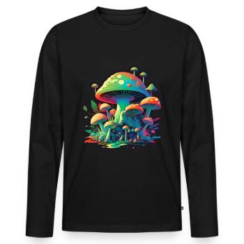 Champignons Nature Cosmique Néon Raver Goa Liberté - T-shirt manches longues Premium bio Homme - noir - Devant - Nico (187cm)