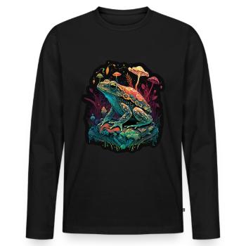 Champignons Grenouille Nature Cosmique Néon Raver Goa - T-shirt manches longues Premium bio Homme - noir - Devant - Nico (187cm)