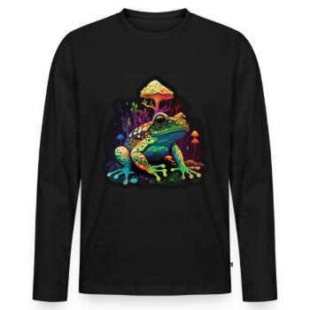 Champignons Grenouille Nature Cosmique Néon Raver Goa - T-shirt manches longues Premium bio Homme - noir - Devant - Nico (187cm)