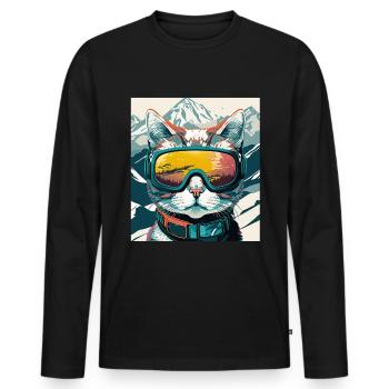 Winter Katze Ski Snowboard Schnee Kätzchen - Männer Premium Bio Langarmshirt - Schwarz - Vorne - Nico (187cm)