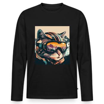 Winter Katze Ski Snowboard Schnee Kätzchen - Männer Premium Bio Langarmshirt - Schwarz - Vorne - Nico (187cm)