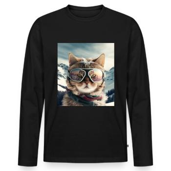 Winter Katze Ski Snowboard Schnee Kätzchen - Männer Premium Bio Langarmshirt - Schwarz - Vorne - Nico (187cm)