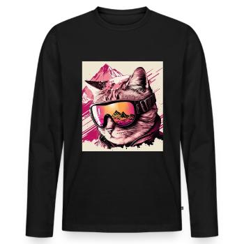 Winter Katze Ski Snowboard Schnee Kätzchen - Männer Premium Bio Langarmshirt - Schwarz - Vorne - Nico (187cm)