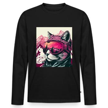 Winter Katze Ski Snowboard Schnee Kätzchen - Männer Premium Bio Langarmshirt - Schwarz - Vorne - Nico (187cm)