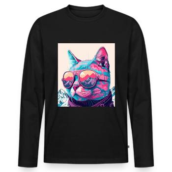 Winter Katze Ski Snowboard Schnee Kätzchen - Männer Premium Bio Langarmshirt - Schwarz - Vorne - Nico (187cm)