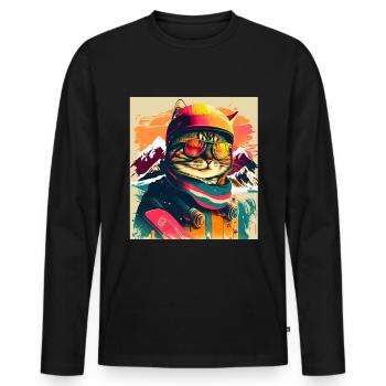 Winter Katze Ski Snowboard Schnee Kätzchen - Männer Premium Bio Langarmshirt - Schwarz - Vorne - Nico (187cm)