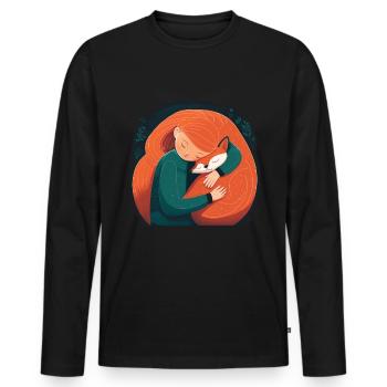 Fuchs Fuchsmama Fuchsliebe Natur Wald Mädchen - Männer Premium Bio Langarmshirt - Schwarz - Vorne - Nico (187cm)