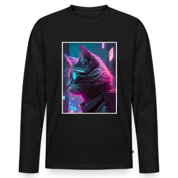 Cat Vaporwave Futuristic Neon - Men's Premium Organic Long Sleeve Shirt - black - Front - Nico (187cm)