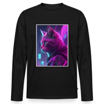 Cat Vaporwave Futuristic Neon - Men's Premium Organic Long Sleeve Shirt - black - Front - Nico (187cm)