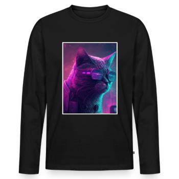 Cat Vaporwave Futuristic Neon - Men's Premium Organic Long Sleeve Shirt - black - Front - Nico (187cm)