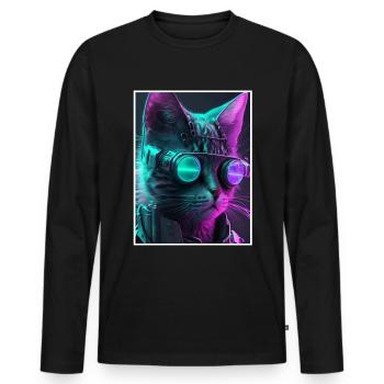 Cat Vaporwave Futuristic Neon - Men's Premium Organic Long Sleeve Shirt - black - Front - Nico (187cm)