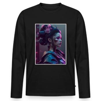 Geisha Anime Japon Vaporwave Anime Futuriste - T-shirt manches longues Premium bio Homme - noir - Devant - Nico (187cm)