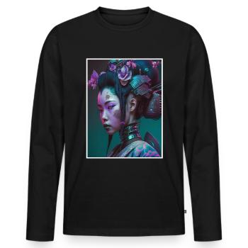 Geisha Anime Japon Vaporwave Anime Futuriste - T-shirt manches longues Premium bio Homme - noir - Devant - Nico (187cm)
