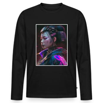 Geisha Anime Japon Vaporwave Anime Futuriste - T-shirt manches longues Premium bio Homme - noir - Devant - Nico (187cm)