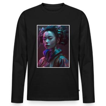 Geisha Anime Japon Vaporwave Anime Futuriste - T-shirt manches longues Premium bio Homme - noir - Devant - Nico (187cm)