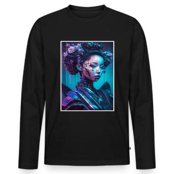 Geisha Anime Japon Vaporwave Anime Futuriste - T-shirt manches longues Premium bio Homme - noir - Devant - Nico (187cm)