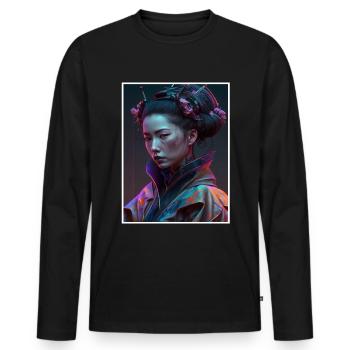 Geisha Anime Japon Vaporwave Anime Futuriste - T-shirt manches longues Premium bio Homme - noir - Devant - Nico (187cm)