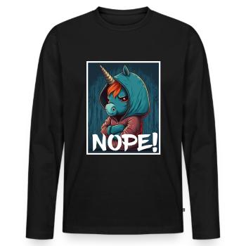 Nope morning grouch licorne collègue sarcasme - T-shirt manches longues Premium bio Homme - noir - Devant - Nico (187cm)