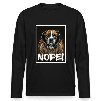 Dog Bulldog Nope Morning grouch colleague Sarcasm - Men's Premium Organic Long Sleeve Shirt - black - Front - Nico (187cm)