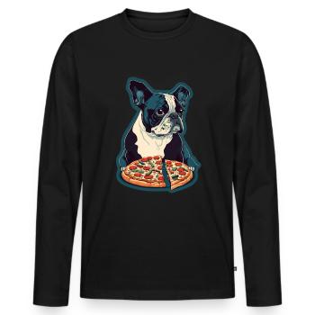 Französische Bulldogge Mops Hund Pizza Frenchie - Männer Premium Bio Langarmshirt - Schwarz - Vorne - Nico (187cm)