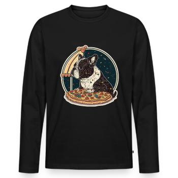 Französische Bulldogge Mops Hund Pizza Frenchie - Männer Premium Bio Langarmshirt - Schwarz - Vorne - Nico (187cm)