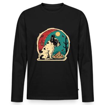 Französische Bulldogge Mops Hund Pizza Frenchie - Männer Premium Bio Langarmshirt - Schwarz - Vorne - Nico (187cm)