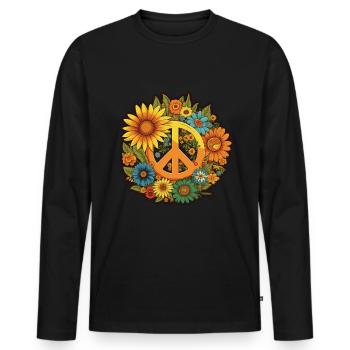 Frieden Zeichen Blumen Pflanzen Abstrakt Peace - Männer Premium Bio Langarmshirt - Schwarz - Vorne - Nico (187cm)