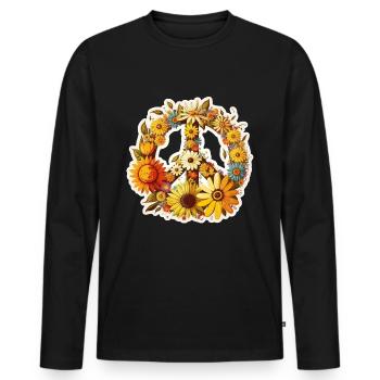 Frieden Zeichen Blumen Pflanzen Abstrakt Peace - Männer Premium Bio Langarmshirt - Schwarz - Vorne - Nico (187cm)