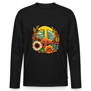 Frieden Zeichen Blumen Pflanzen Abstrakt Peace - Männer Premium Bio Langarmshirt - Schwarz - Vorne - Nico (187cm)