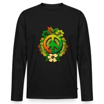 Frieden Zeichen Blumen Pflanzen Abstrakt Peace - Männer Premium Bio Langarmshirt - Schwarz - Vorne - Nico (187cm)