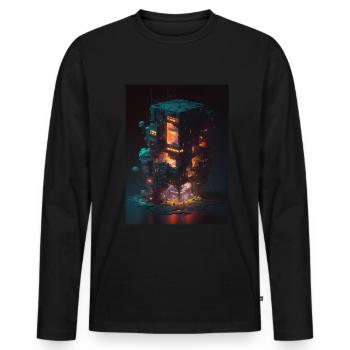 Voxel Vaporwave Neon Futuristisch Fantasie Gaming - Männer Premium Bio Langarmshirt - Schwarz - Vorne - Nico (187cm)