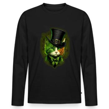 Cat Kitten St. Patrick's Day Ireland Irish - Men's Premium Organic Long Sleeve Shirt - black - Front - Nico (187cm)