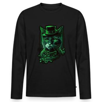 Katze Kätzchen St. Patricks Day Irland Irisch - Männer Premium Bio Langarmshirt - Schwarz - Vorne - Nico (187cm)